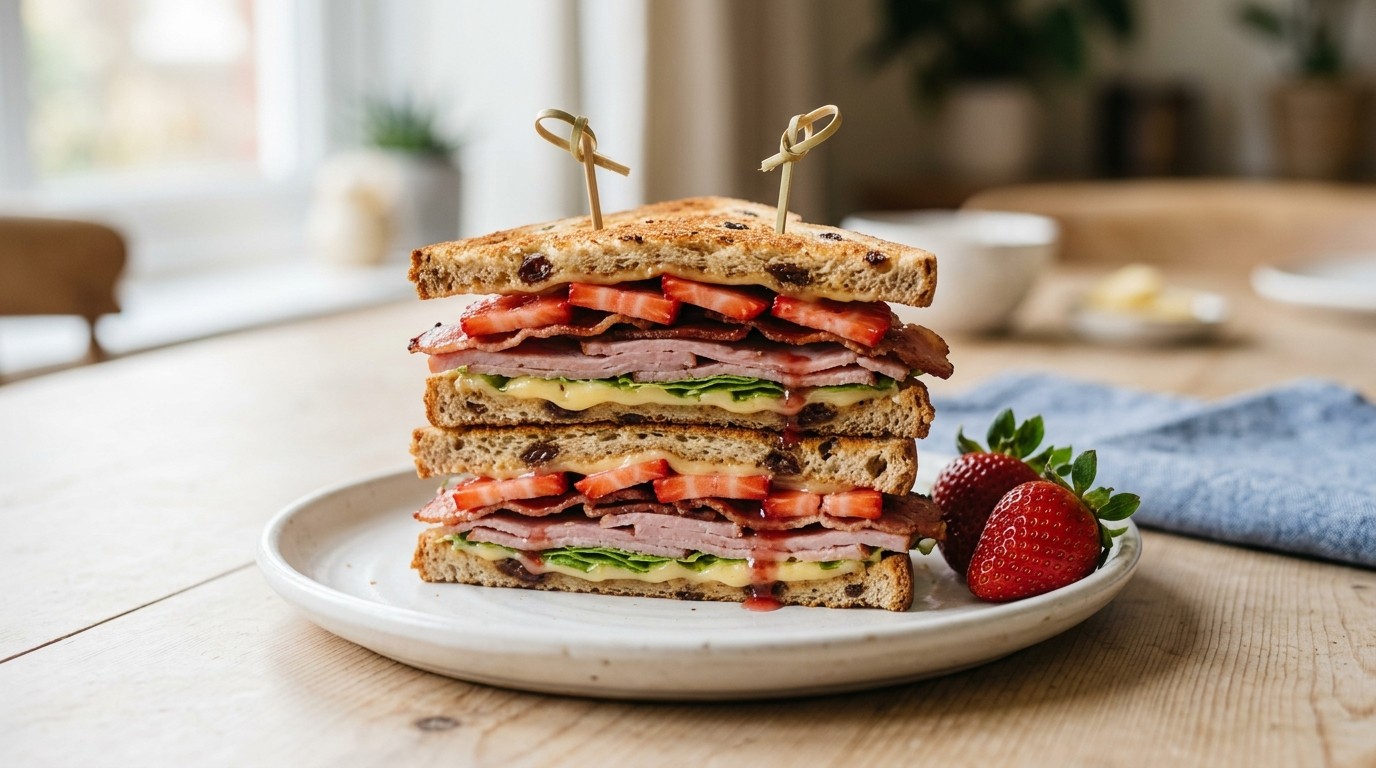 Clubsandwich met aardbeien
