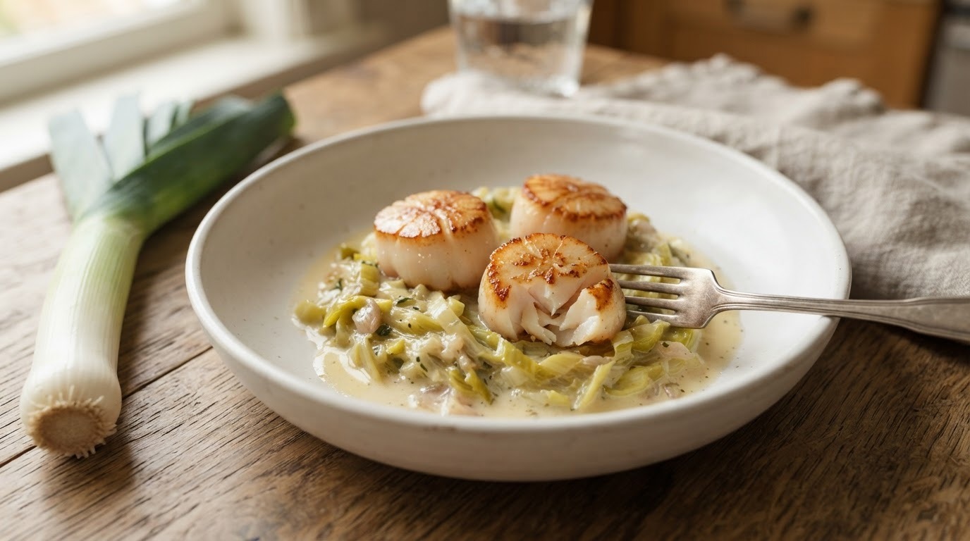 Coquilles op een bedje van prei