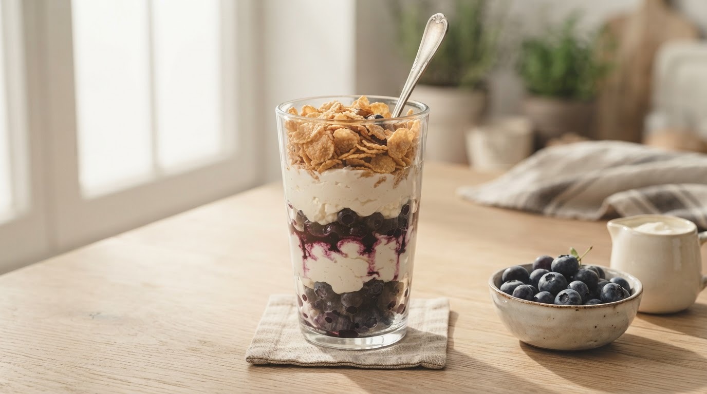 Cornflakes-bosbessenkwark