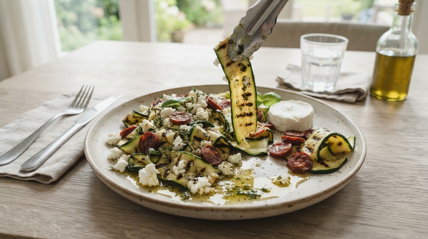 Courgette met geitenkaas (lauwe zomersalade)