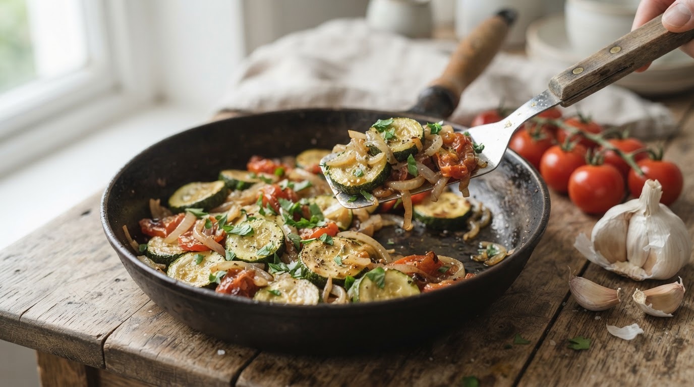 Courgette met ui en tomaat