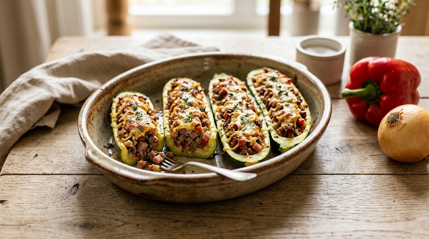 Courgettes met ham en gehakt
