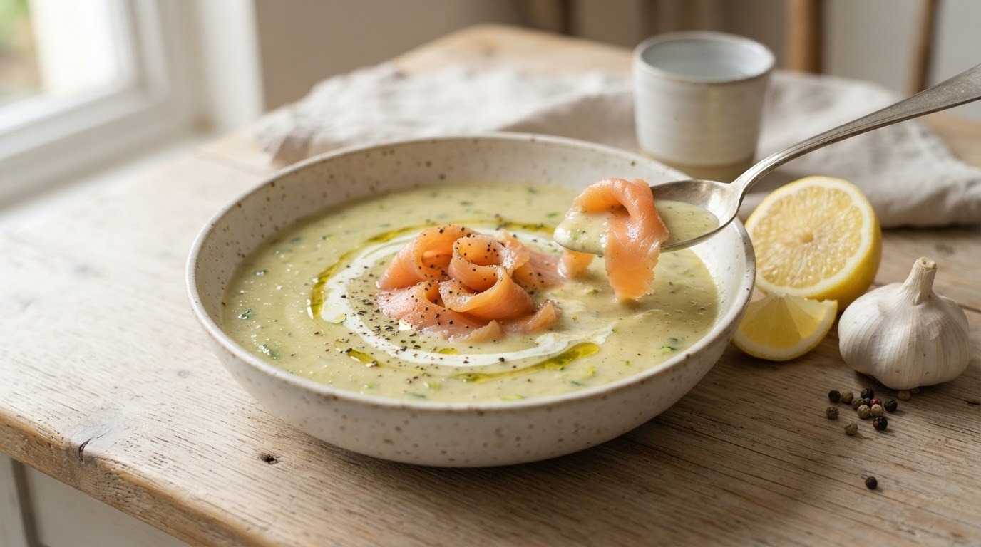 Courgettessoep met gerookte zalm
