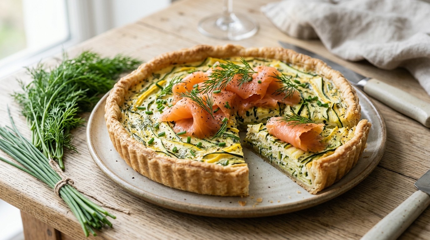 Courgettetaart met gerookte zalm