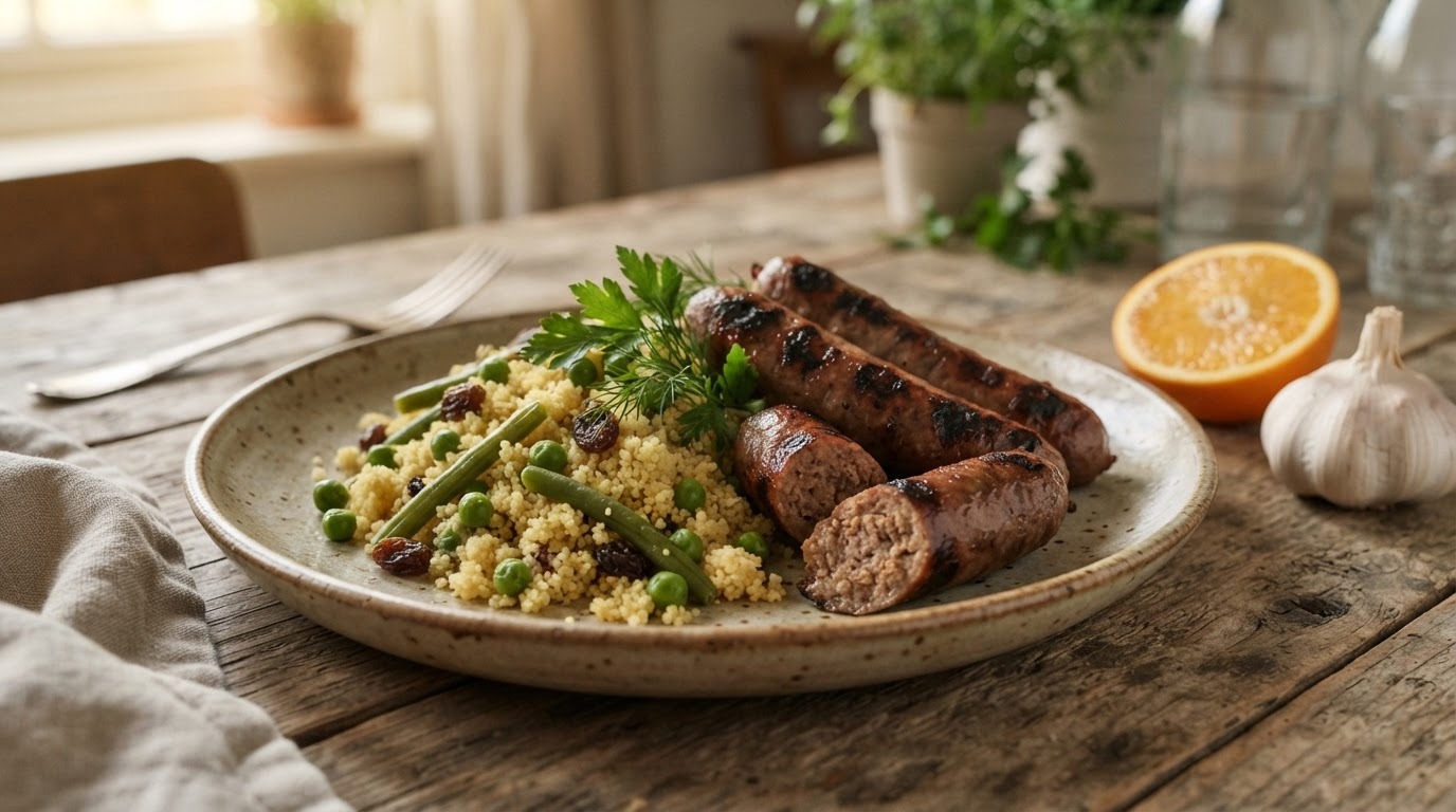 Couscous met gegrilde worstjes