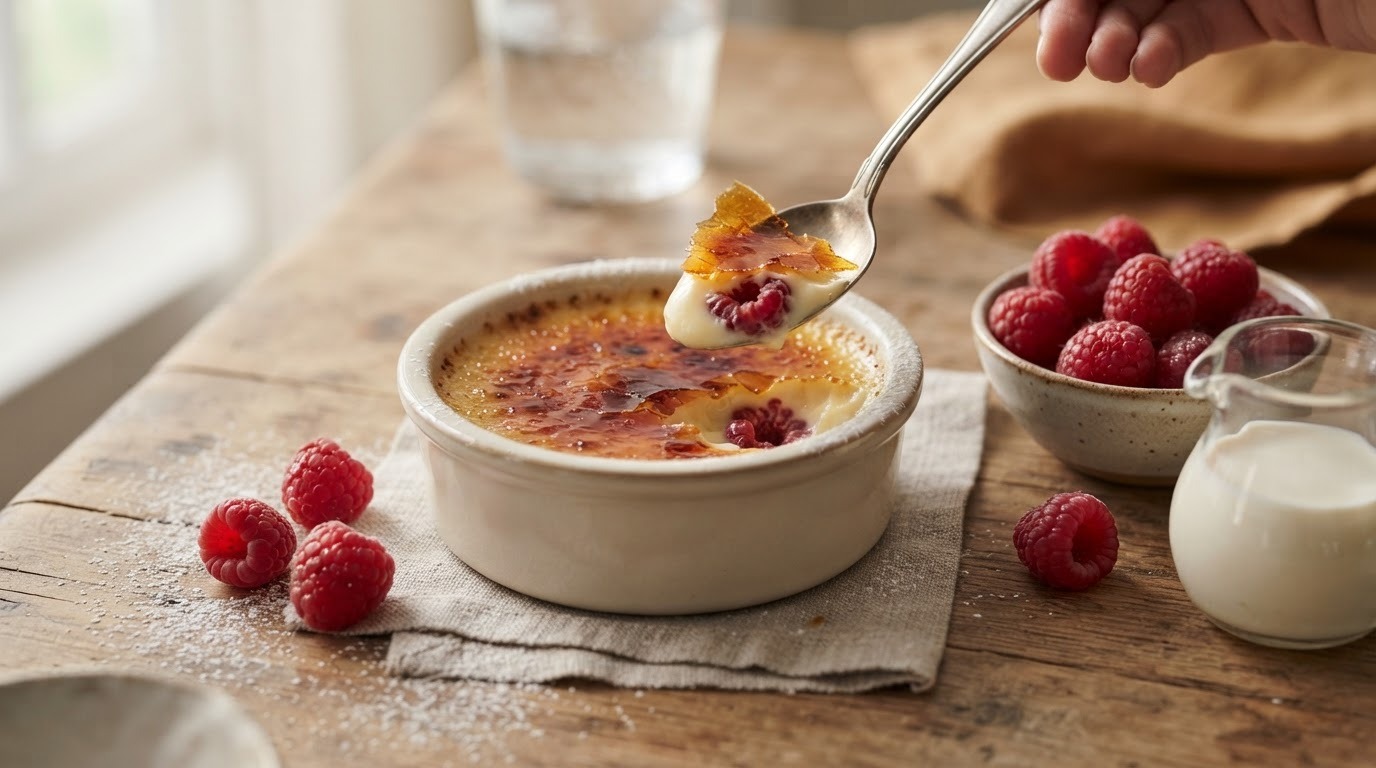 Crème brûlée met frambozen