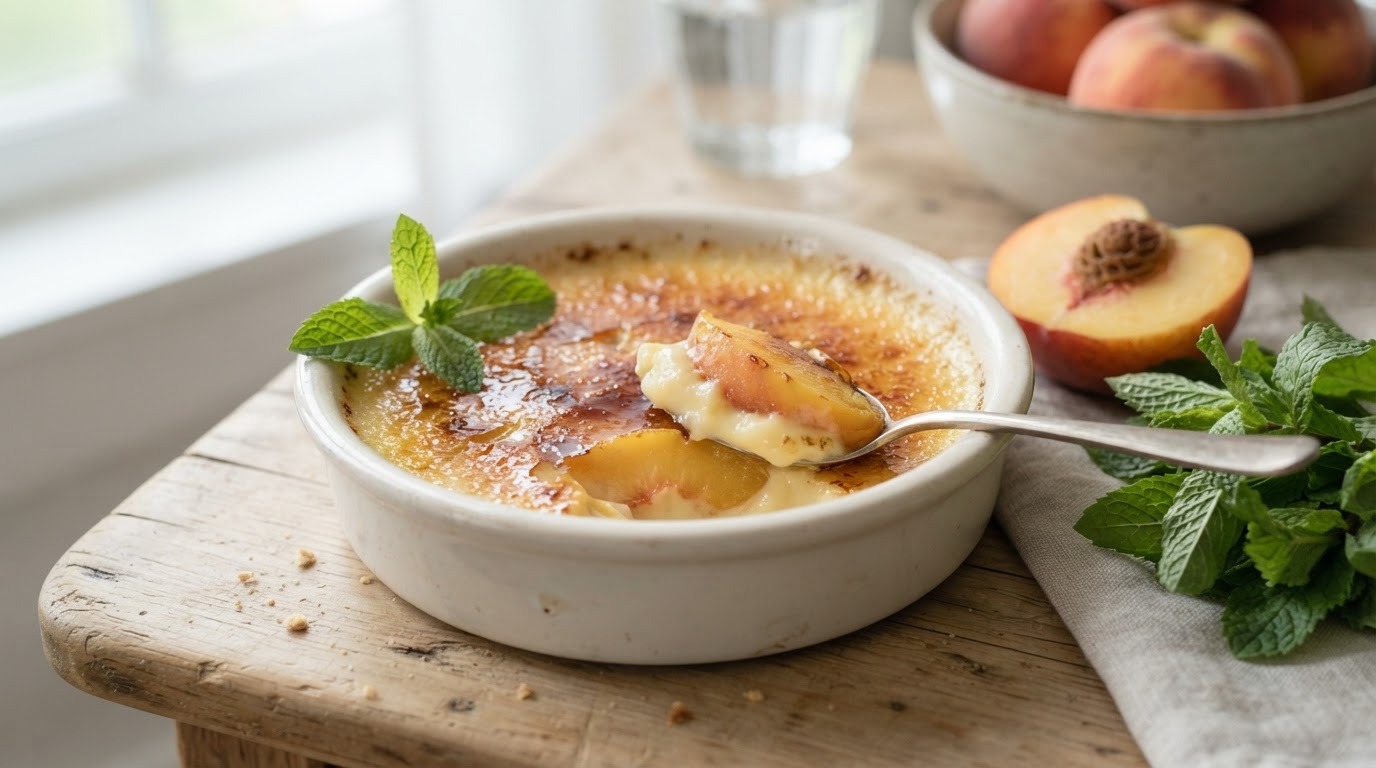 Crème brulée met perziken