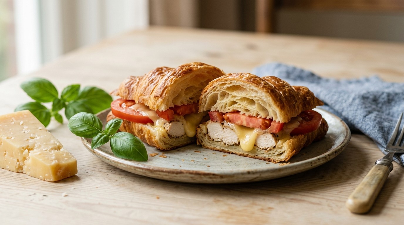 Croissant met kipfilet en tomaat