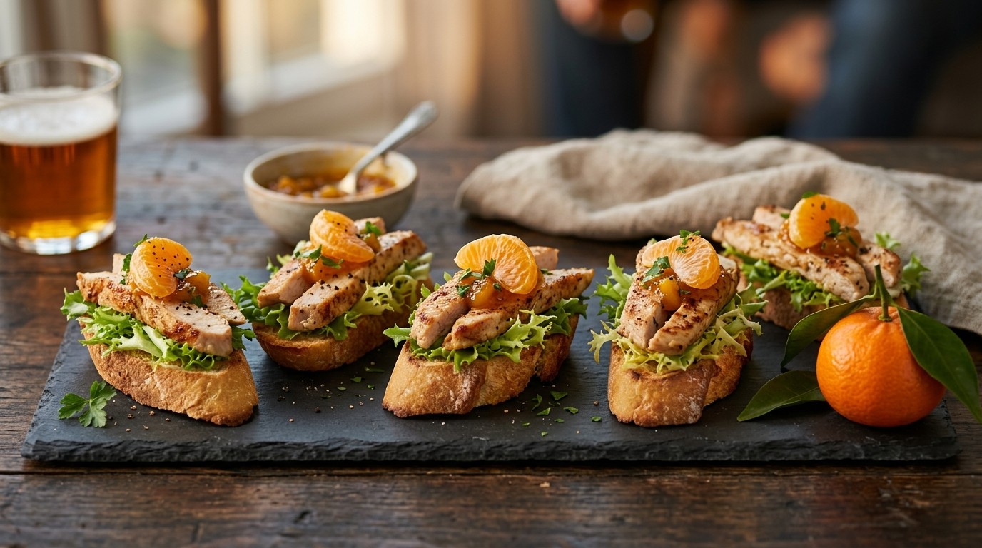 Crostini met kalkoen en mandarijntjes