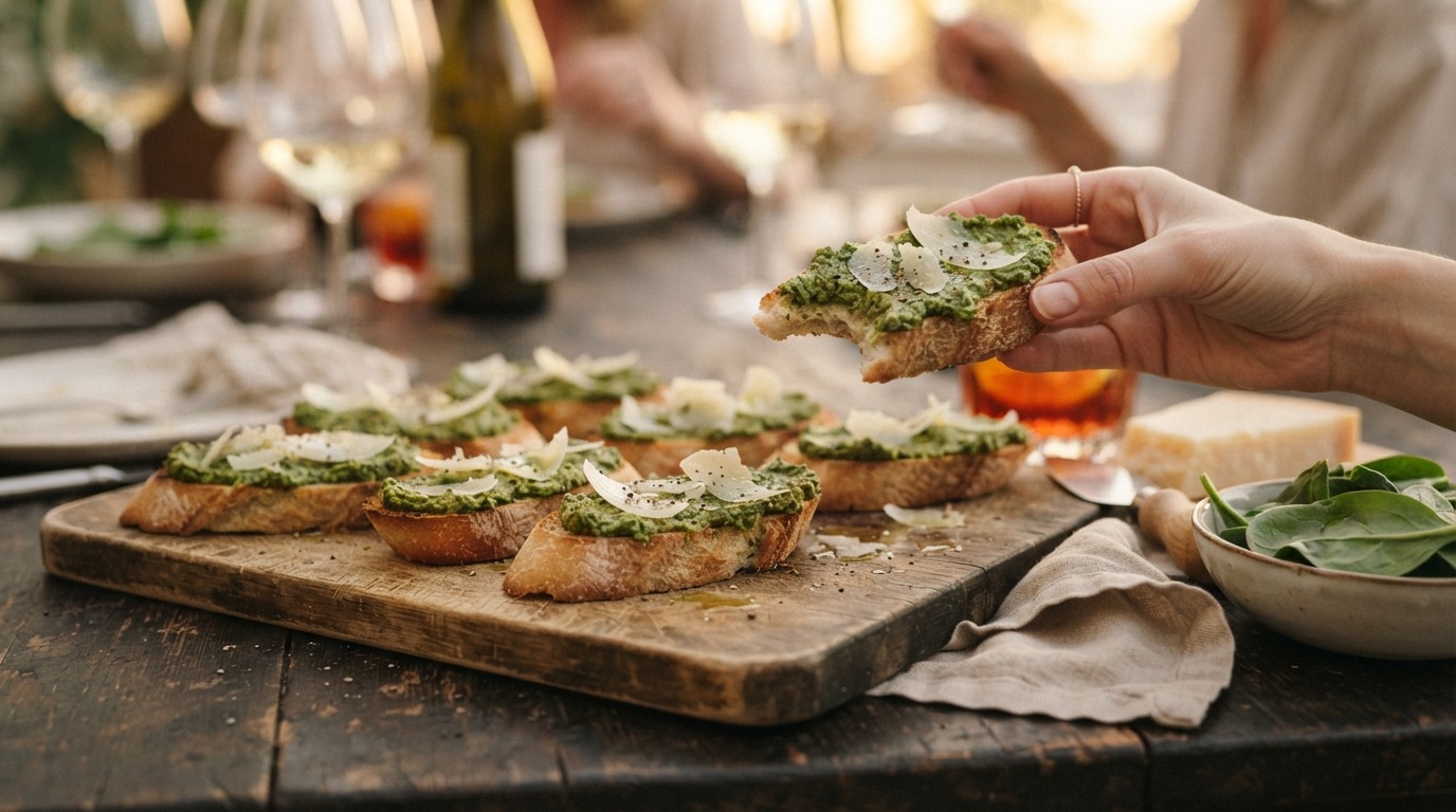Crostini met spinaziepesto