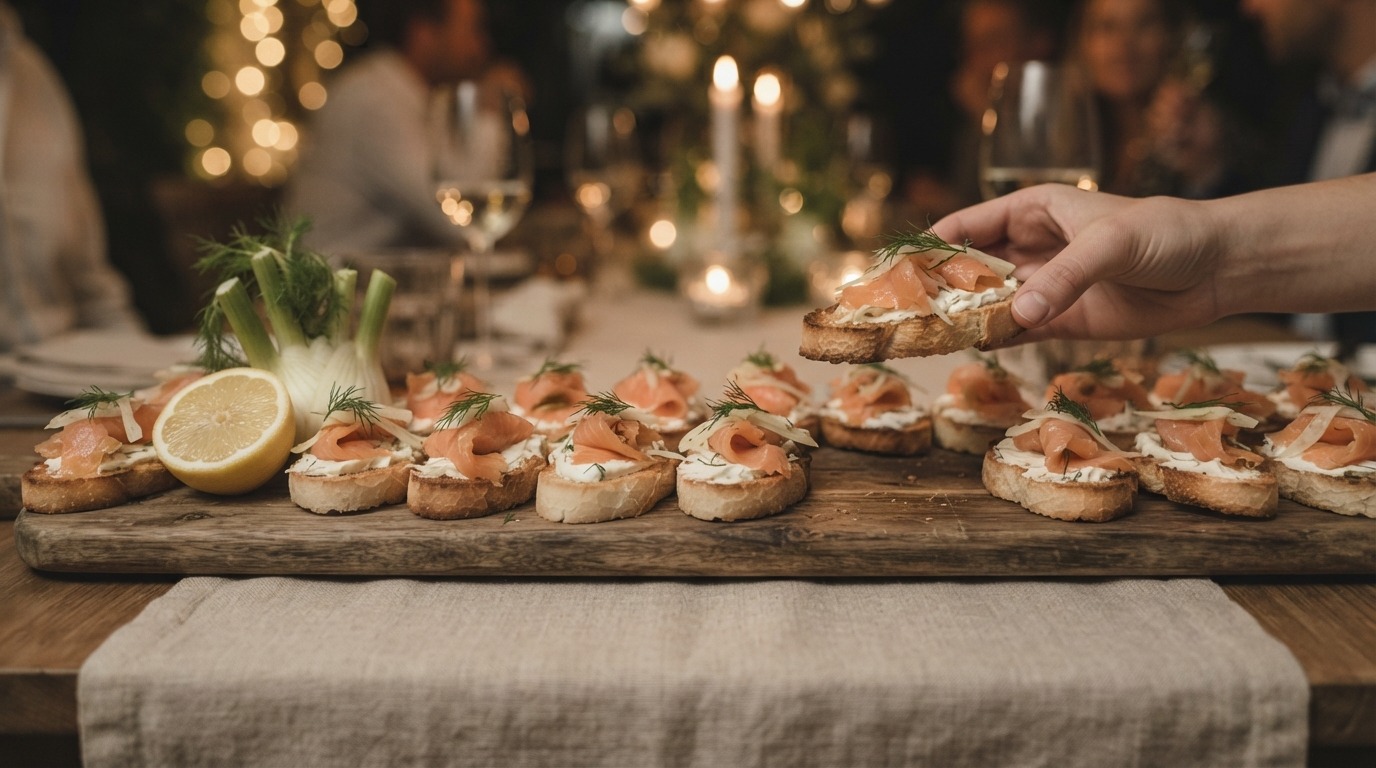 Crostini met zalmforel voor buffet