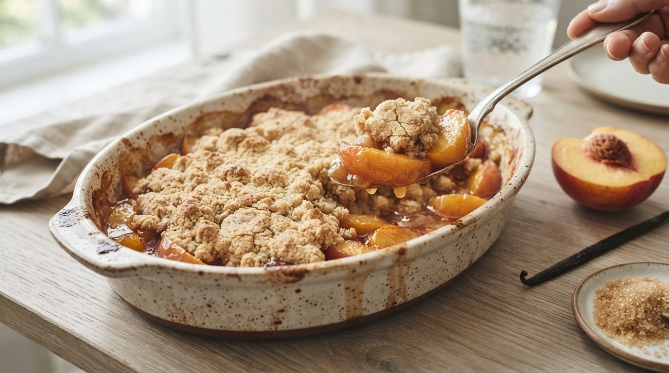 Crumble met nectarines of perziken
