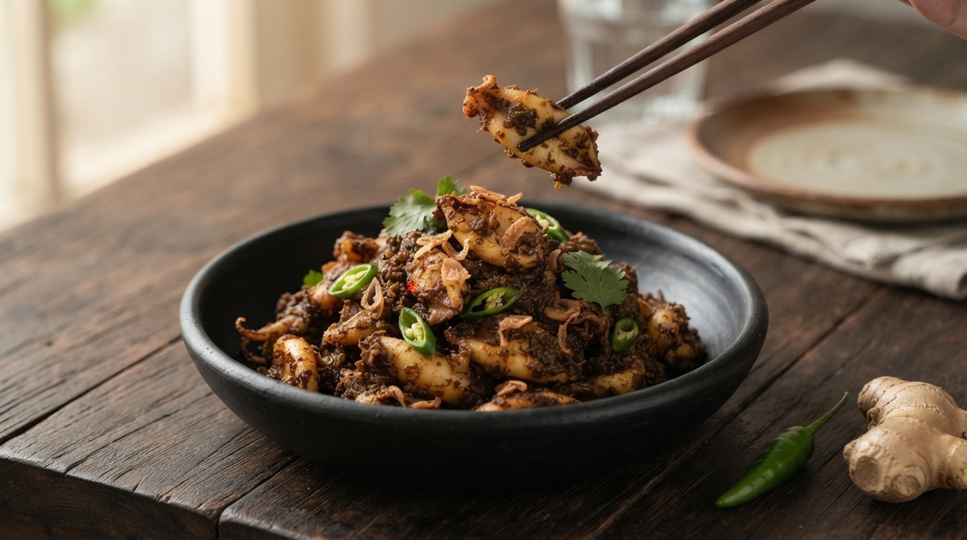 Cumi-Cumi Rendang (gebakken inktvis)