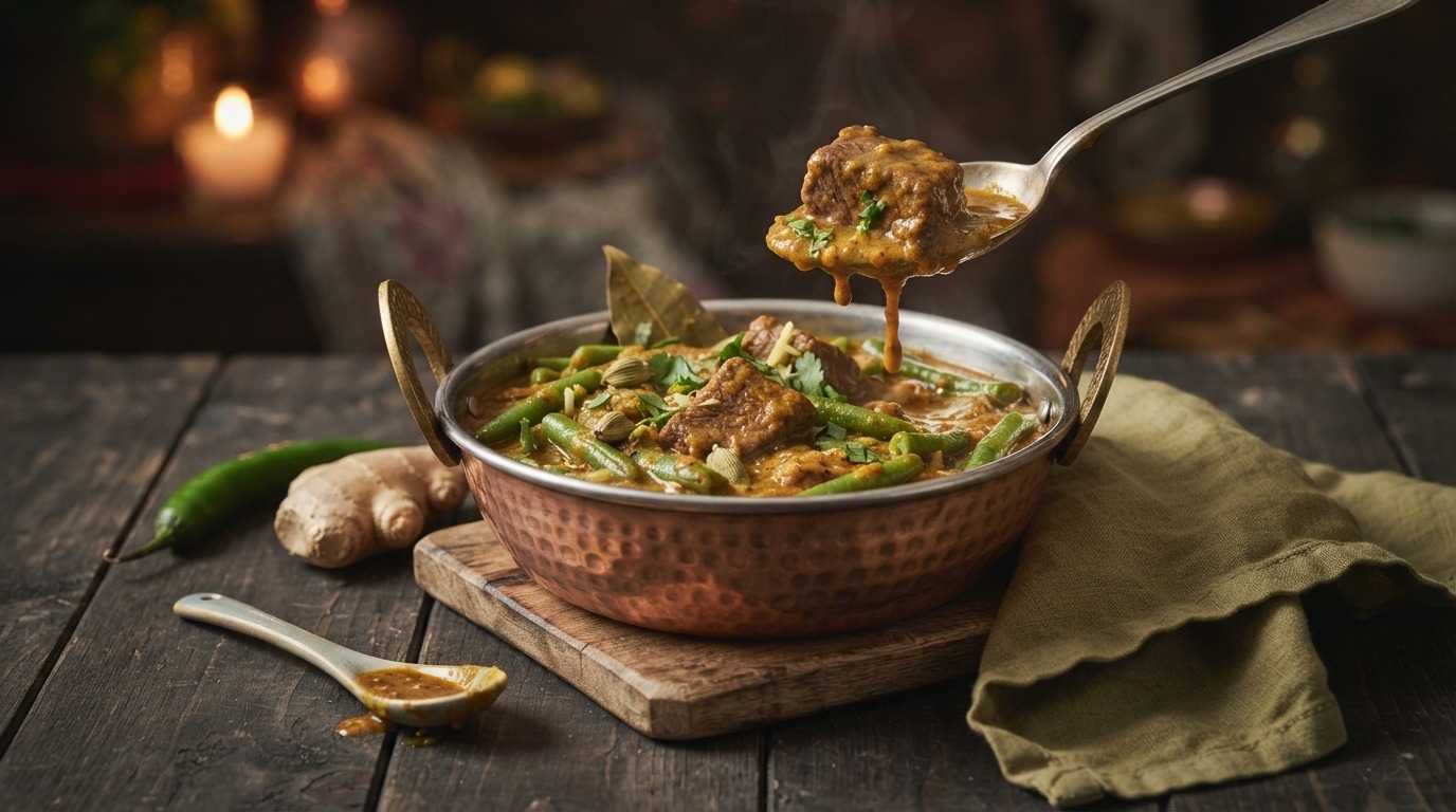 Curry van rundvlees en snijbonen