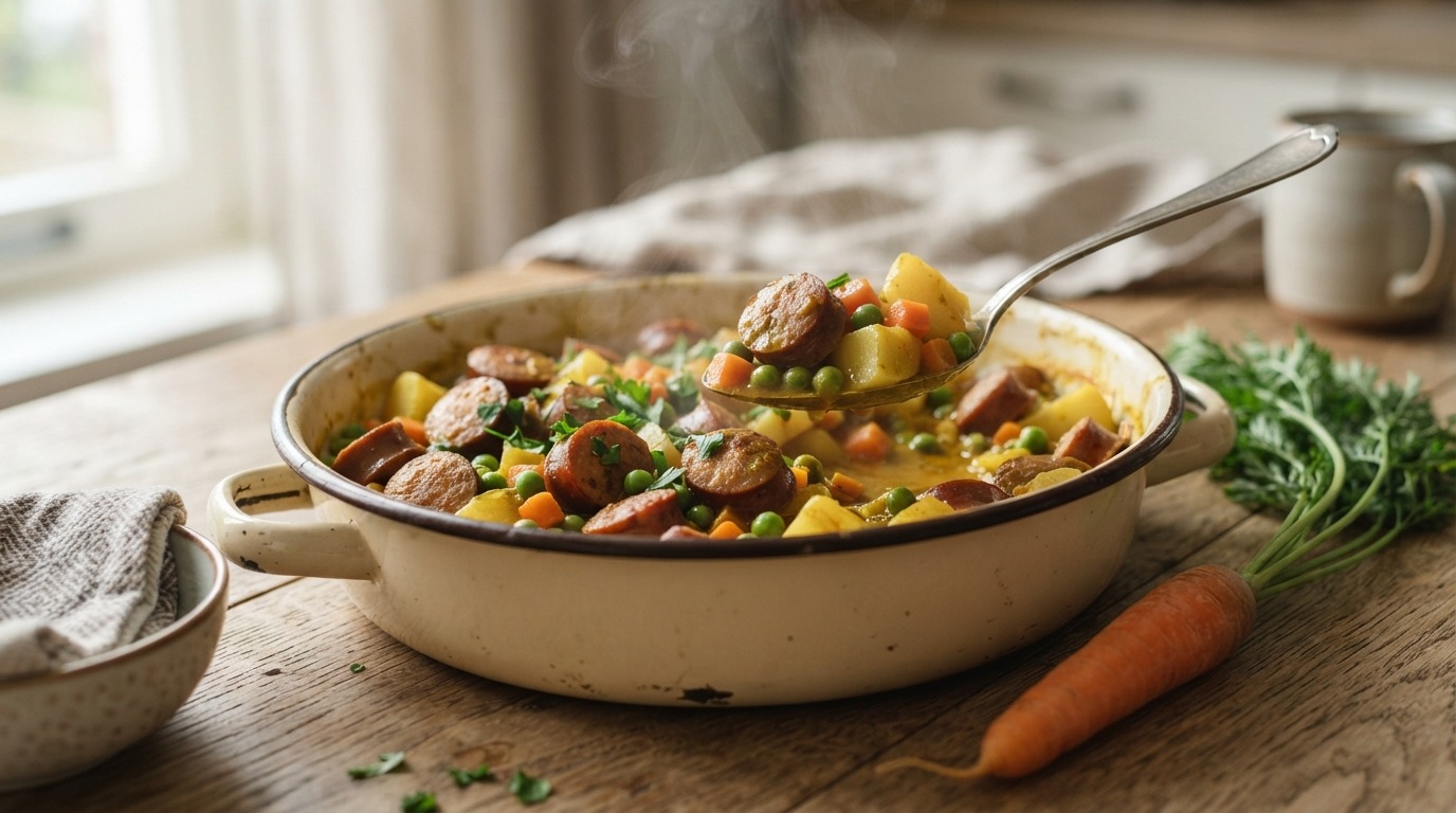 Curry worstschotel doppertjes-worteleltjes