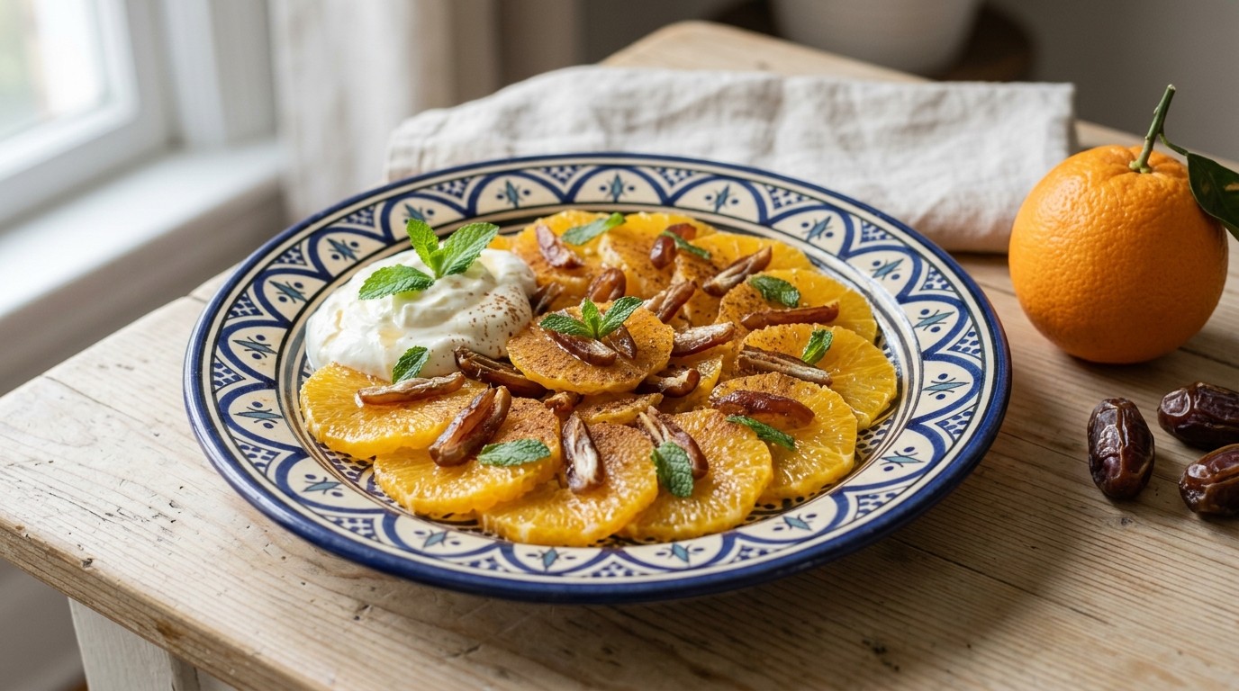 Dessertsalade met sinaasappel en dadels