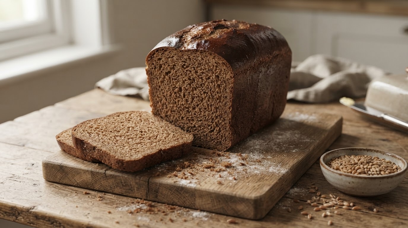 Donkerbruin brood uit de broodbakmachine