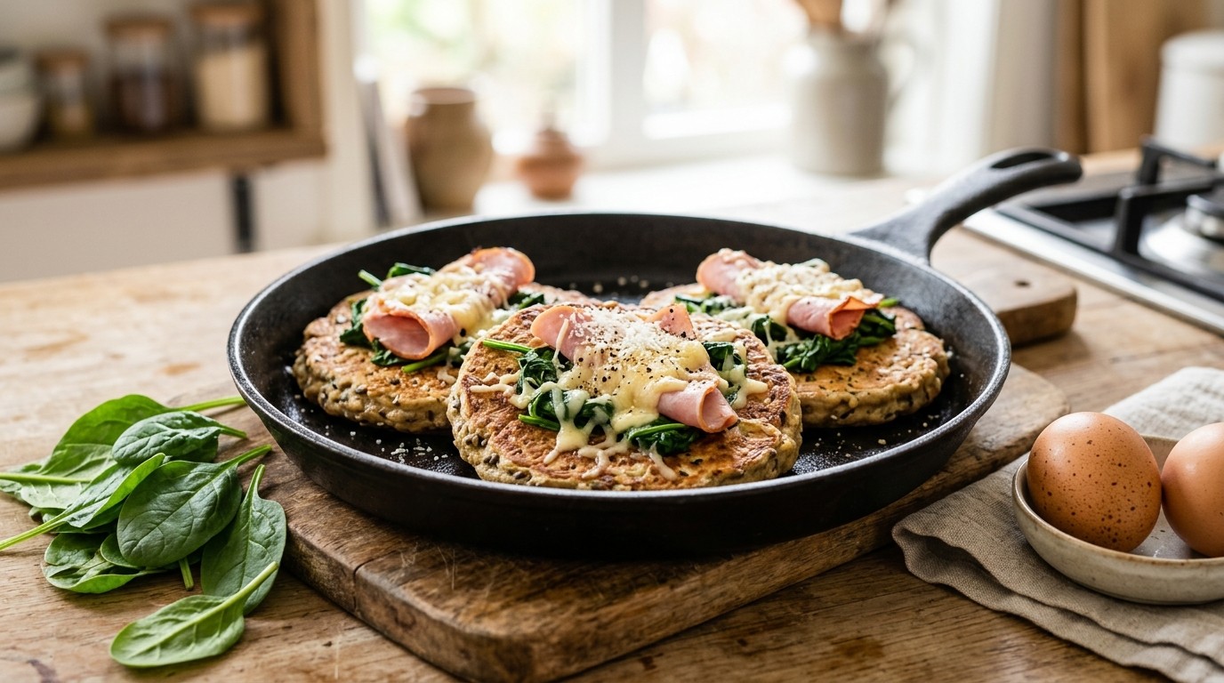 Drie in de pan ham Spinazie