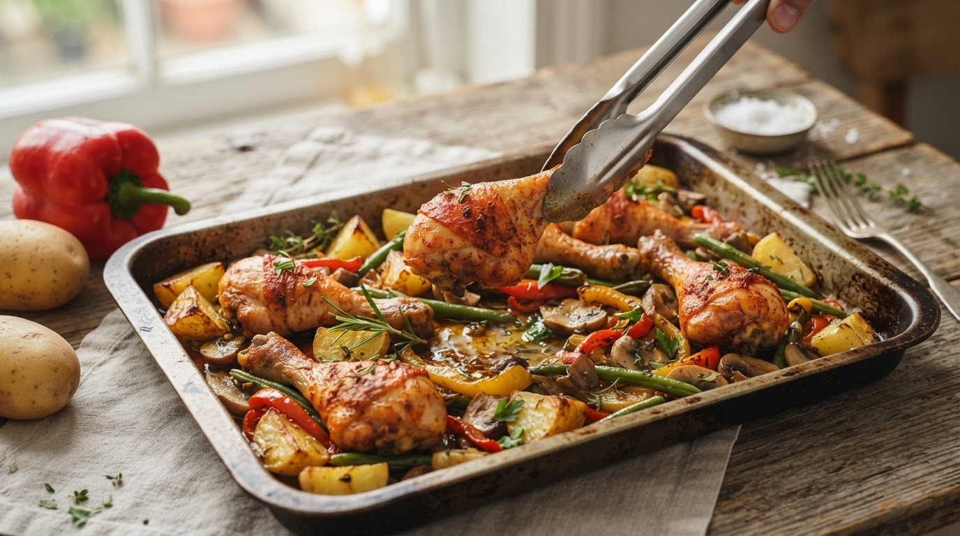 Drumsticks met aardappeltjes uit de oven