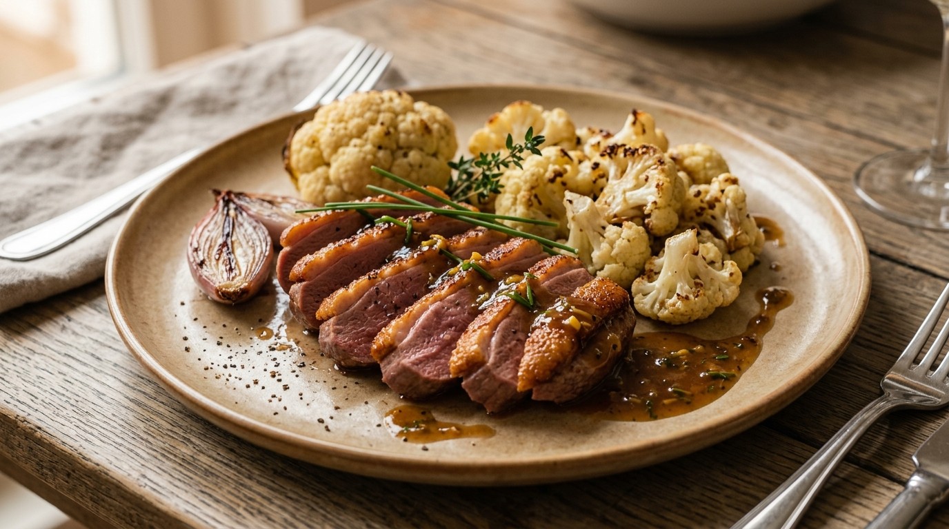 Eendenborst met gembersaus