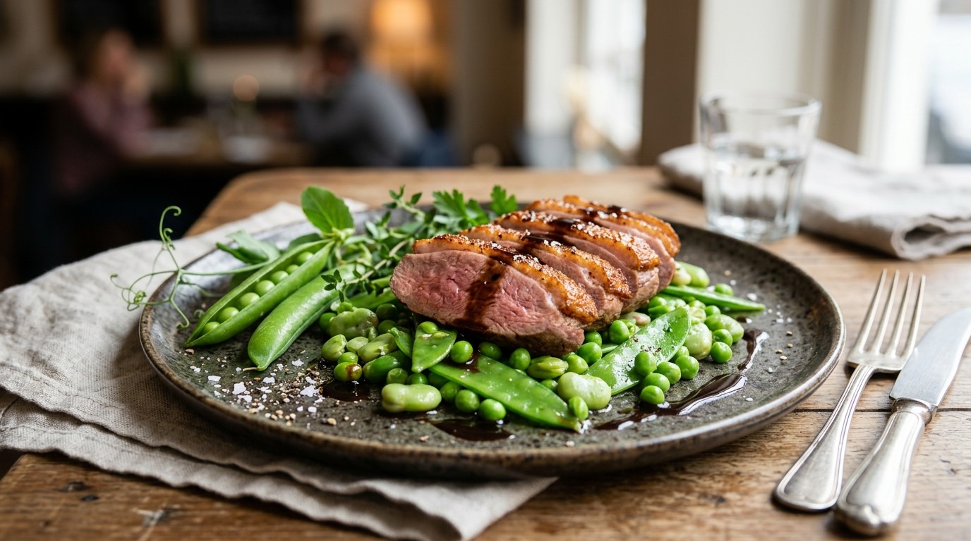 Eendenborst met Lentegroenten en Balsamicosaus