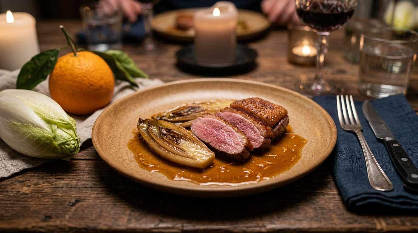 Eendenborst met Witlof en Sinaasappelsaus