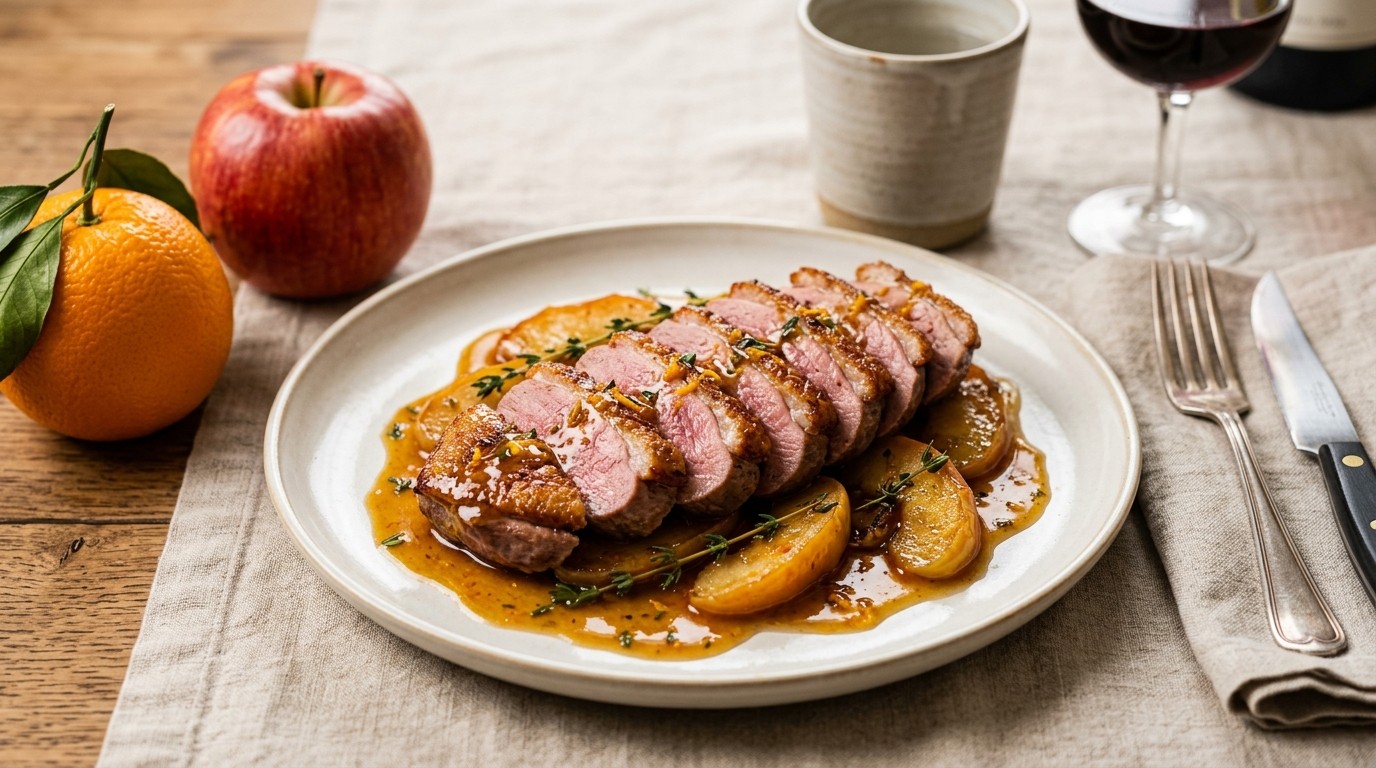 Eendenborstfilet met Appel en Sinaasappel-honingsaus