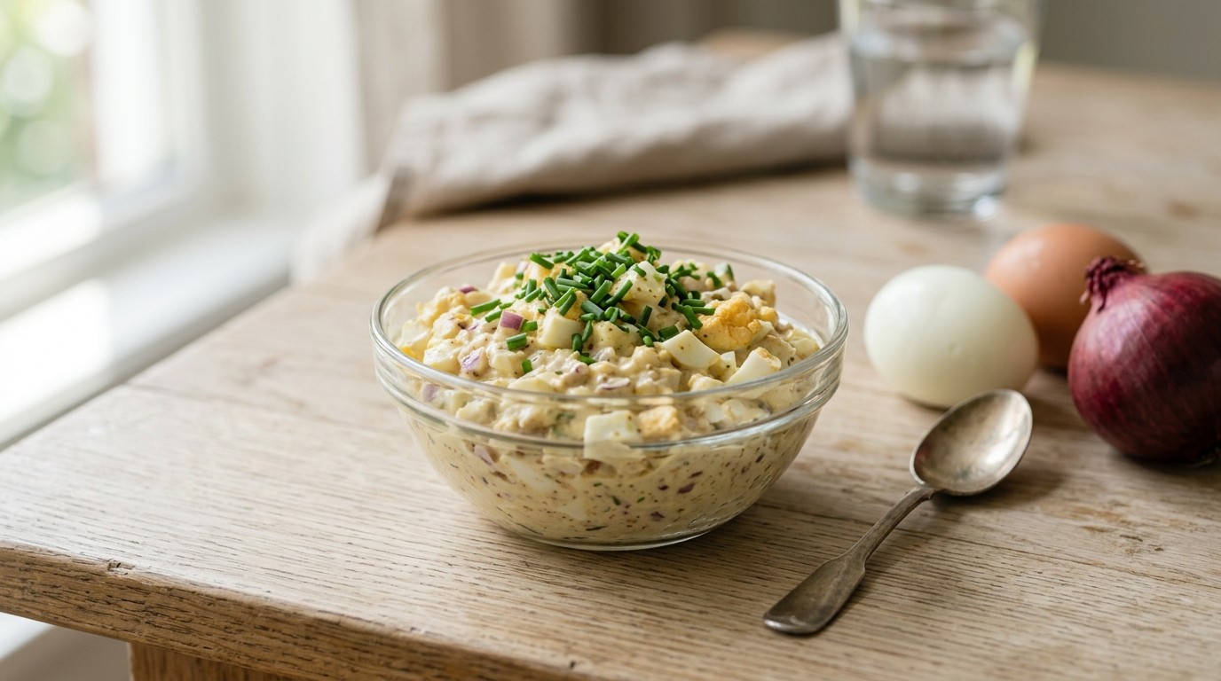 Eiersalade met rode ui en mosterd