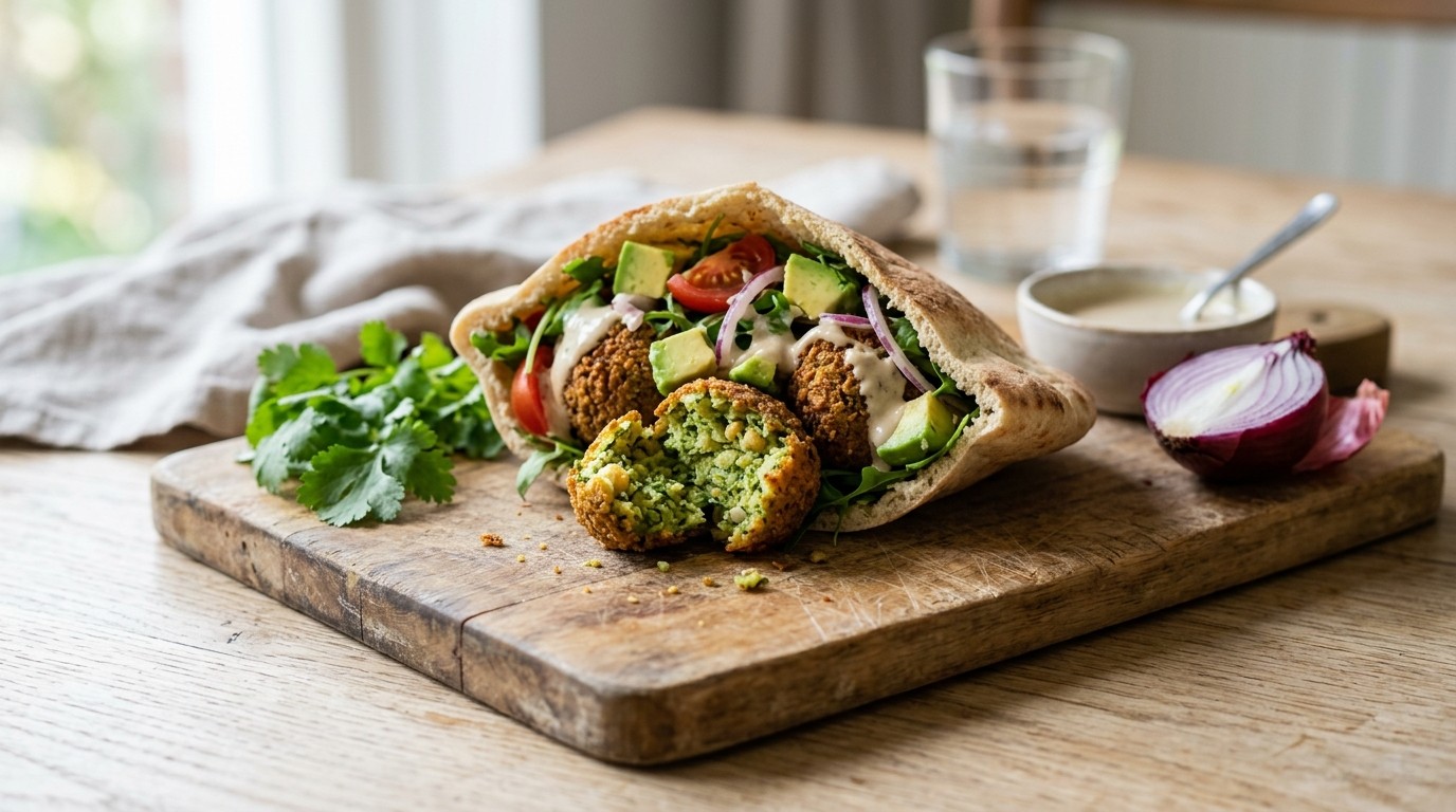 Falafelbroodje met avocadosalade