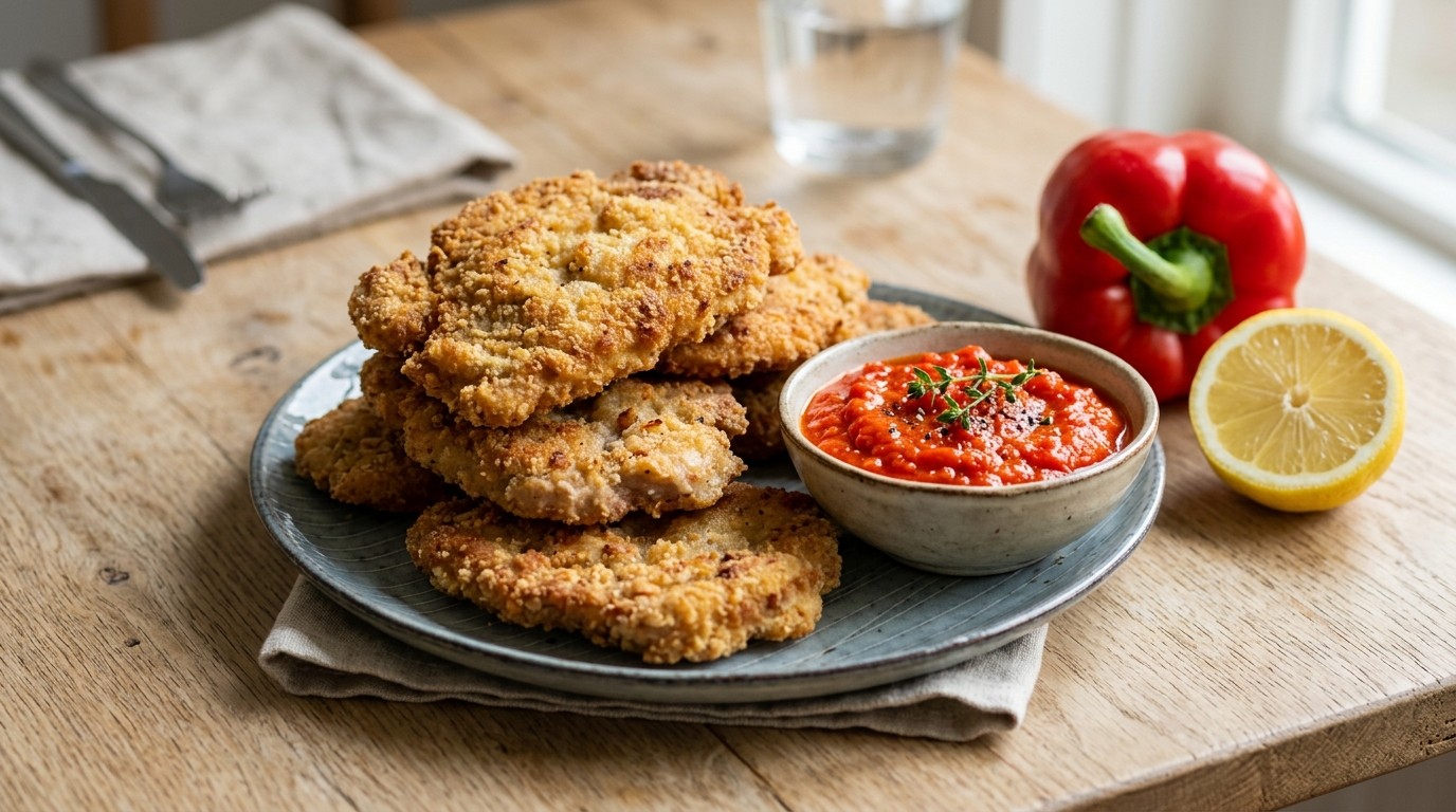Filetschnitzeltjes met Paprikadip