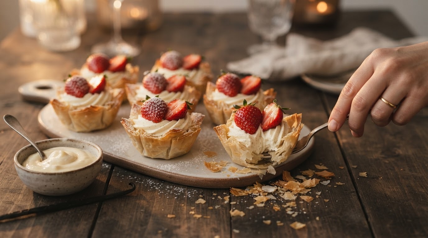 Filodeegtaartjes met aardbeien