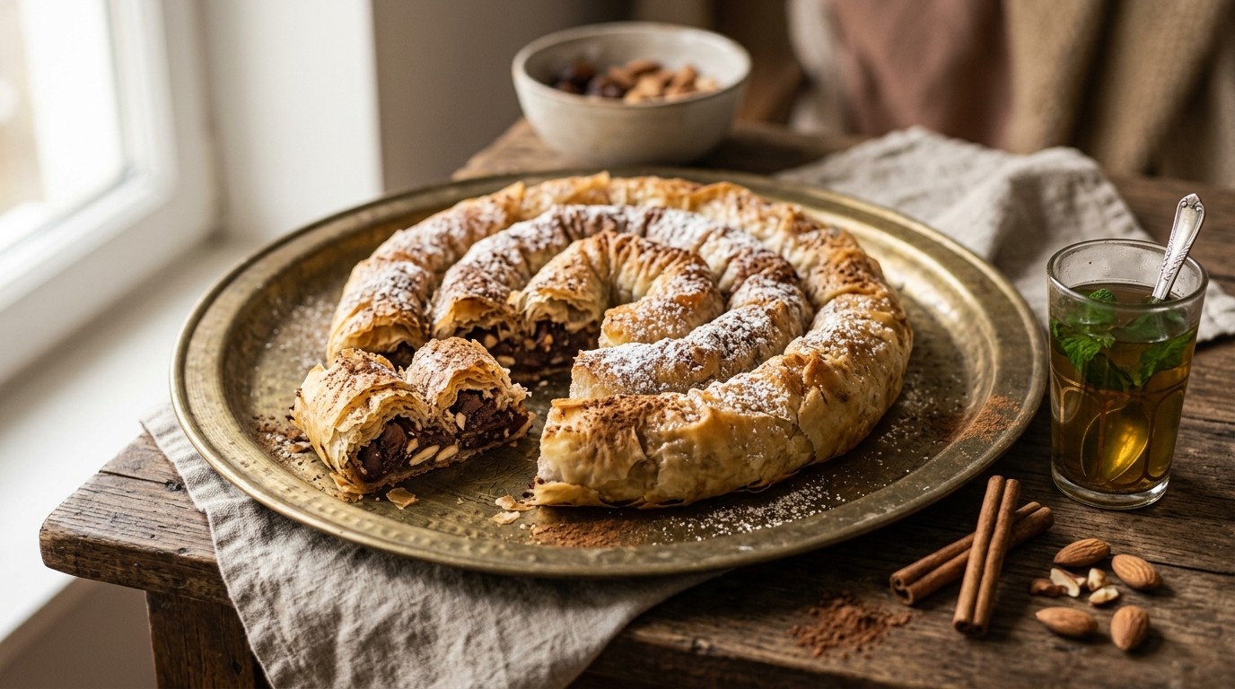 Filorol met chocolade, dadels en amandelen
