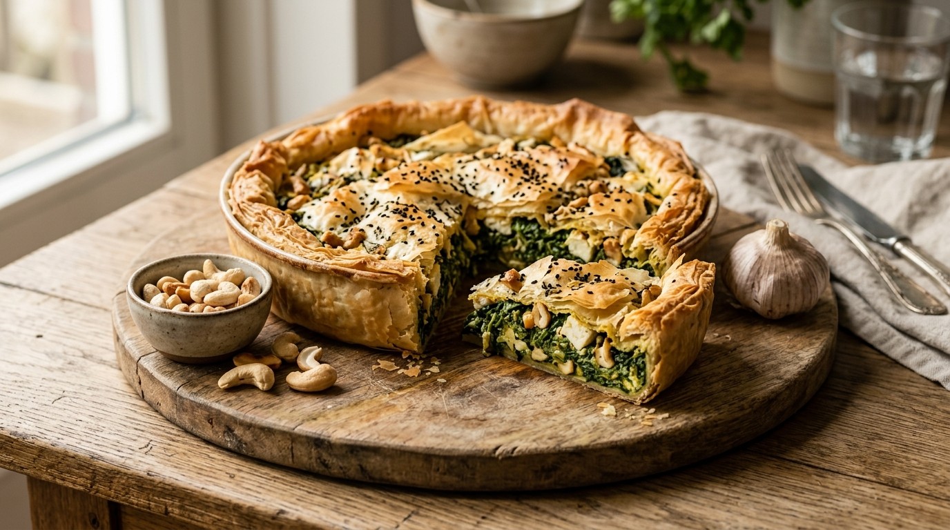 Filotaartje gevuld met spinazie en feta