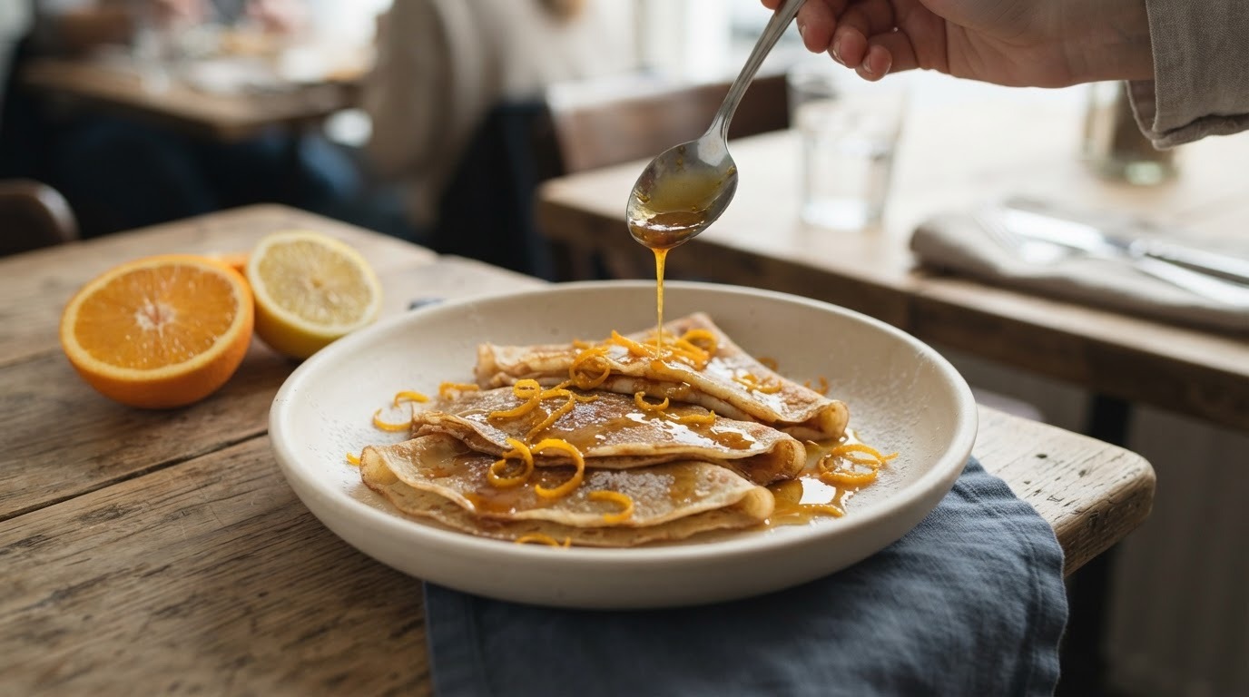 Flensjes met sinaasappelsaus