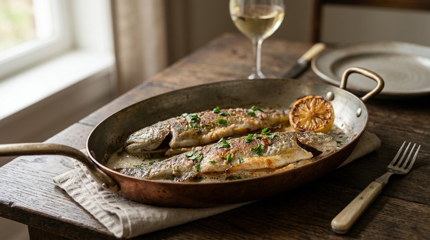 Forel in de witte wijn