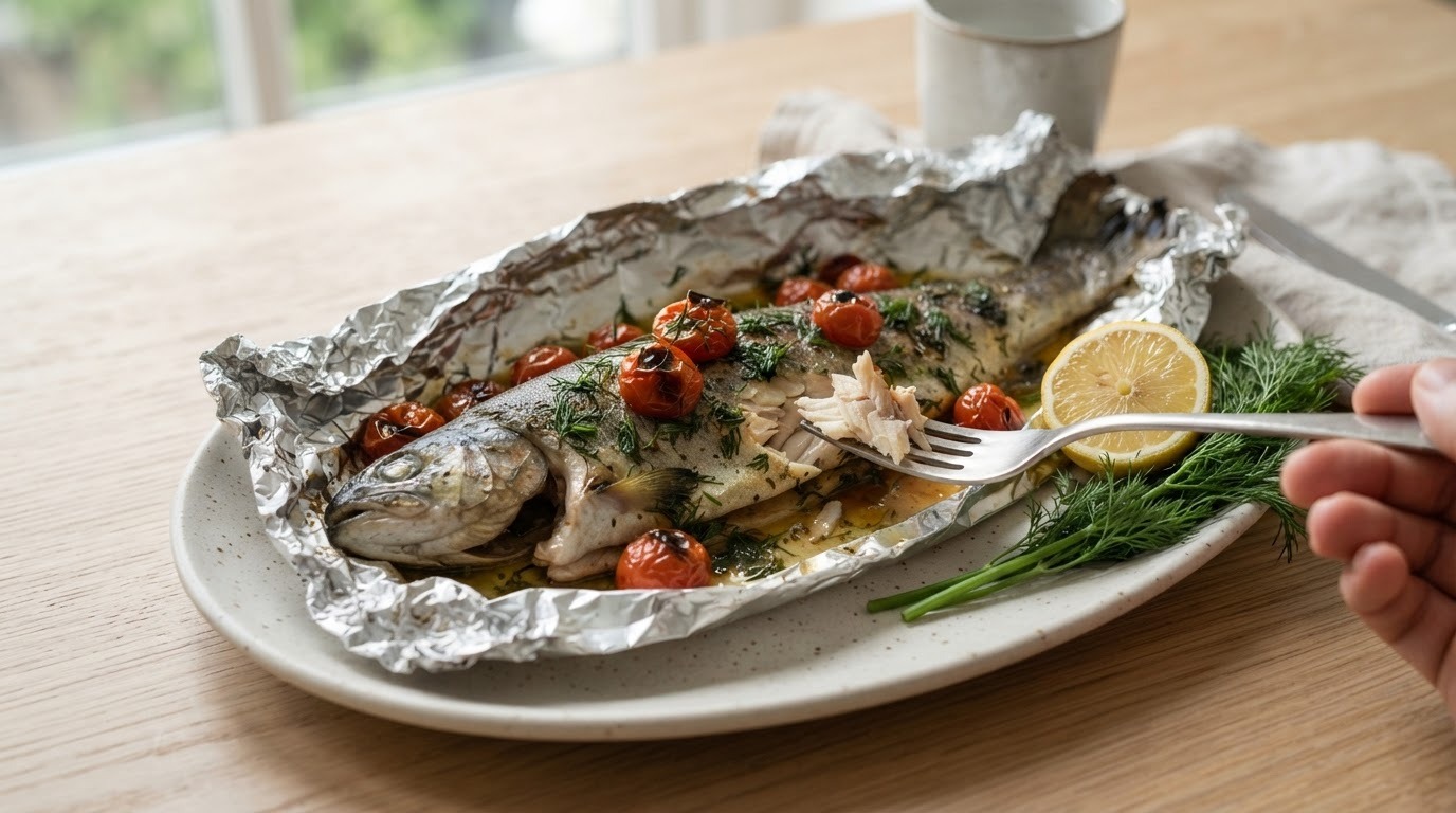 Forel in folie uit de oven