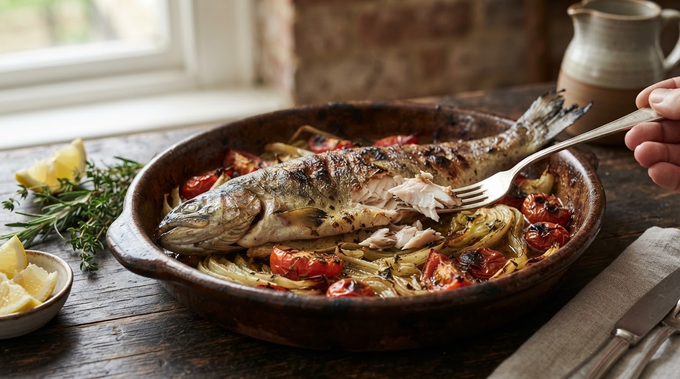 Forel met tomaat en venkel uit de oven