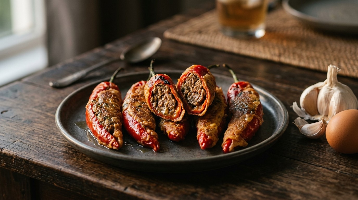 Frikadel Cabe (gevulde Pepers met Gekruid Gehakt)