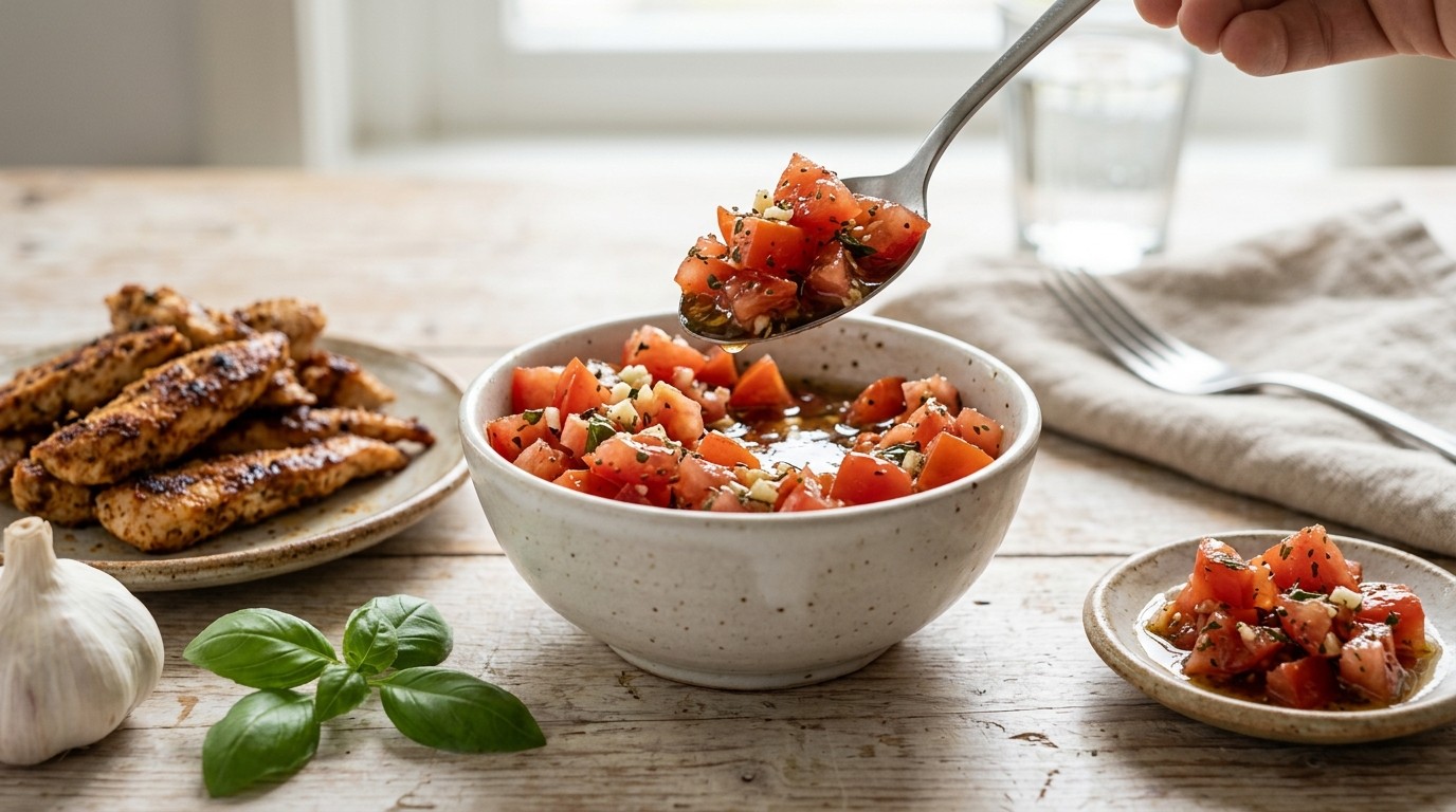Fris Tomatenmixje bij Shoarmavlees