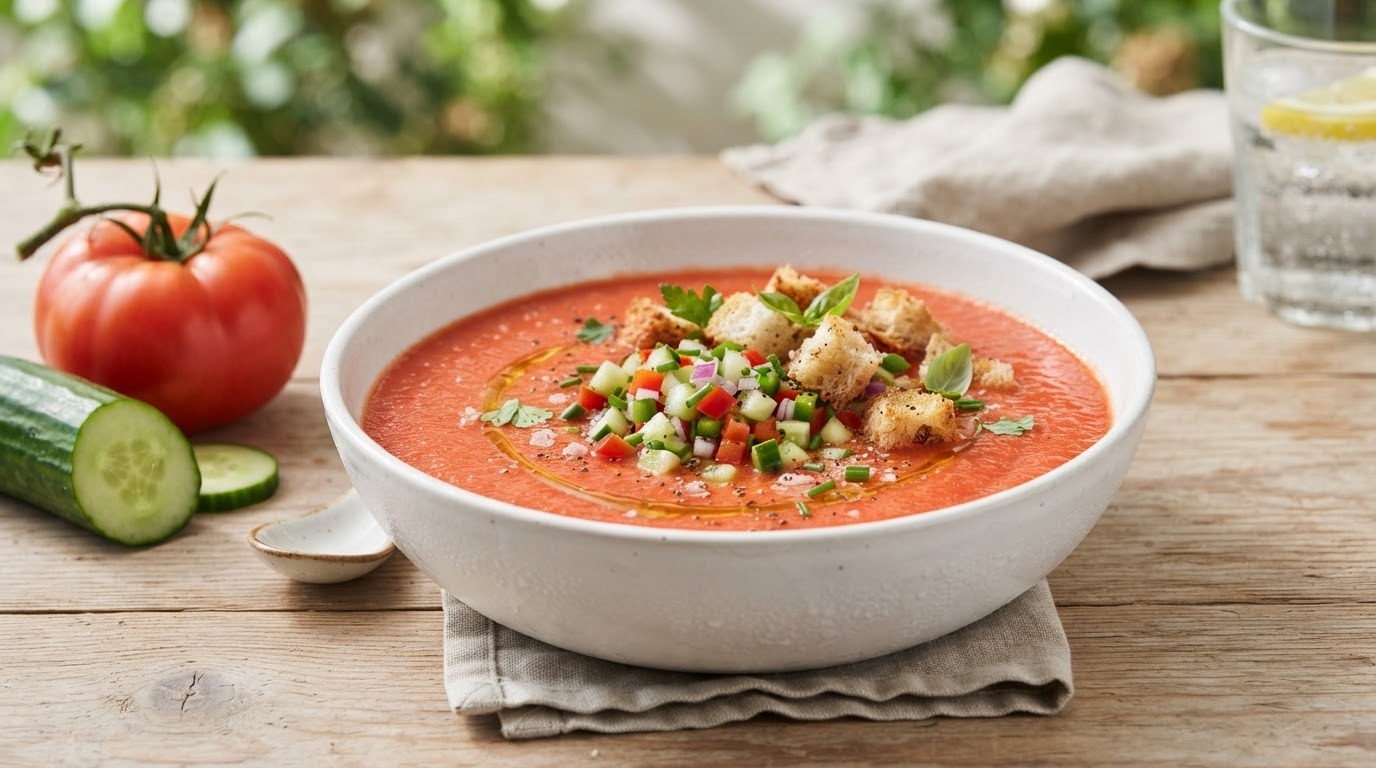 Frisse gazpacho van tomaat