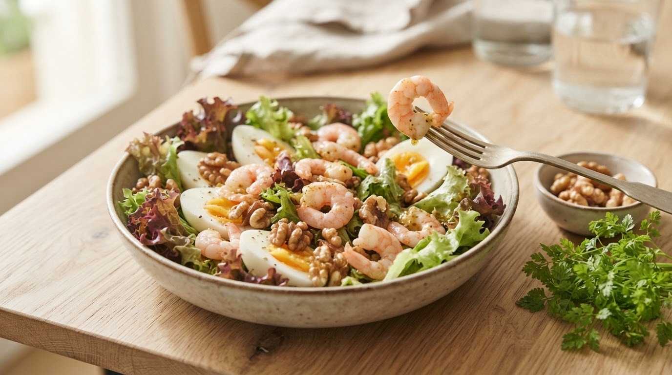Frisse salade met garnalen