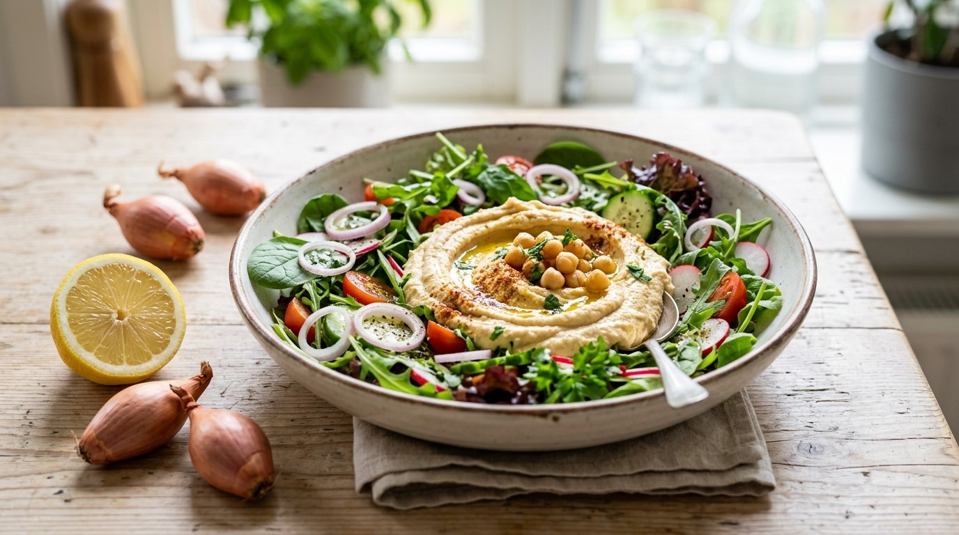 Frisse salade met hummus