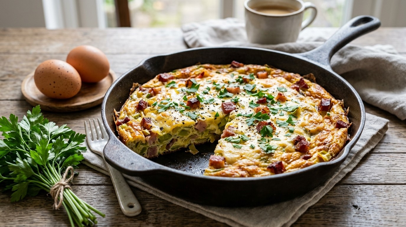 Fritata met Prei, Kaas en Spek