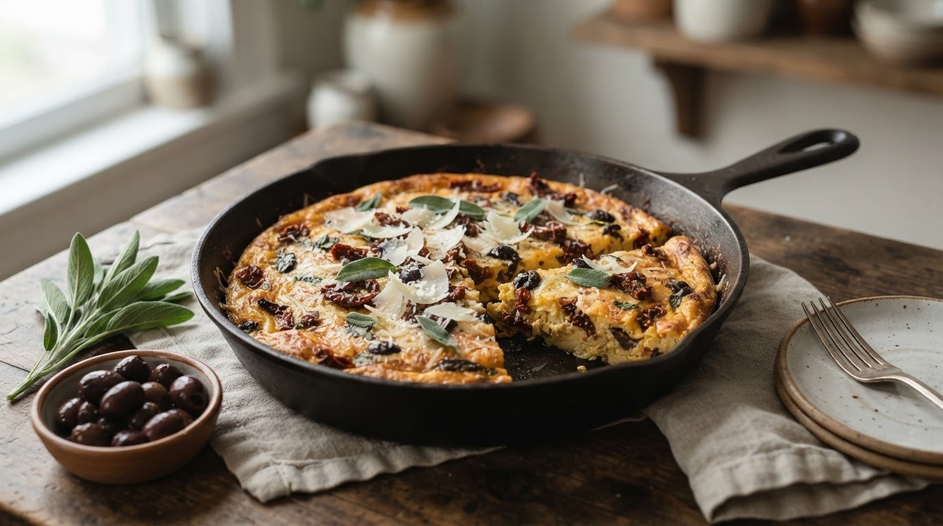 Frittata met Zongedroogde Tomaten en Parmezaanse Kaas