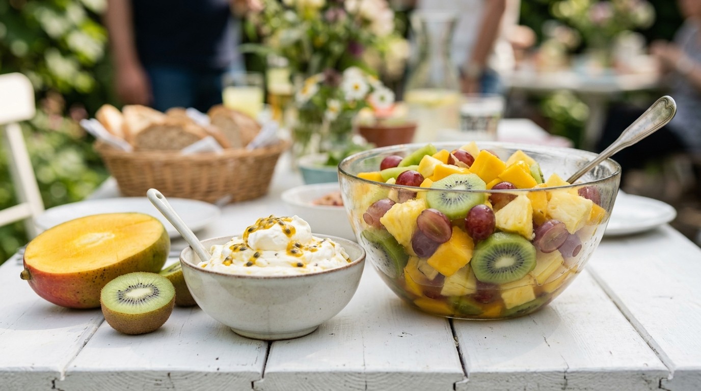 Fruitsalade met Passievruchtenroom Voor Buffet
