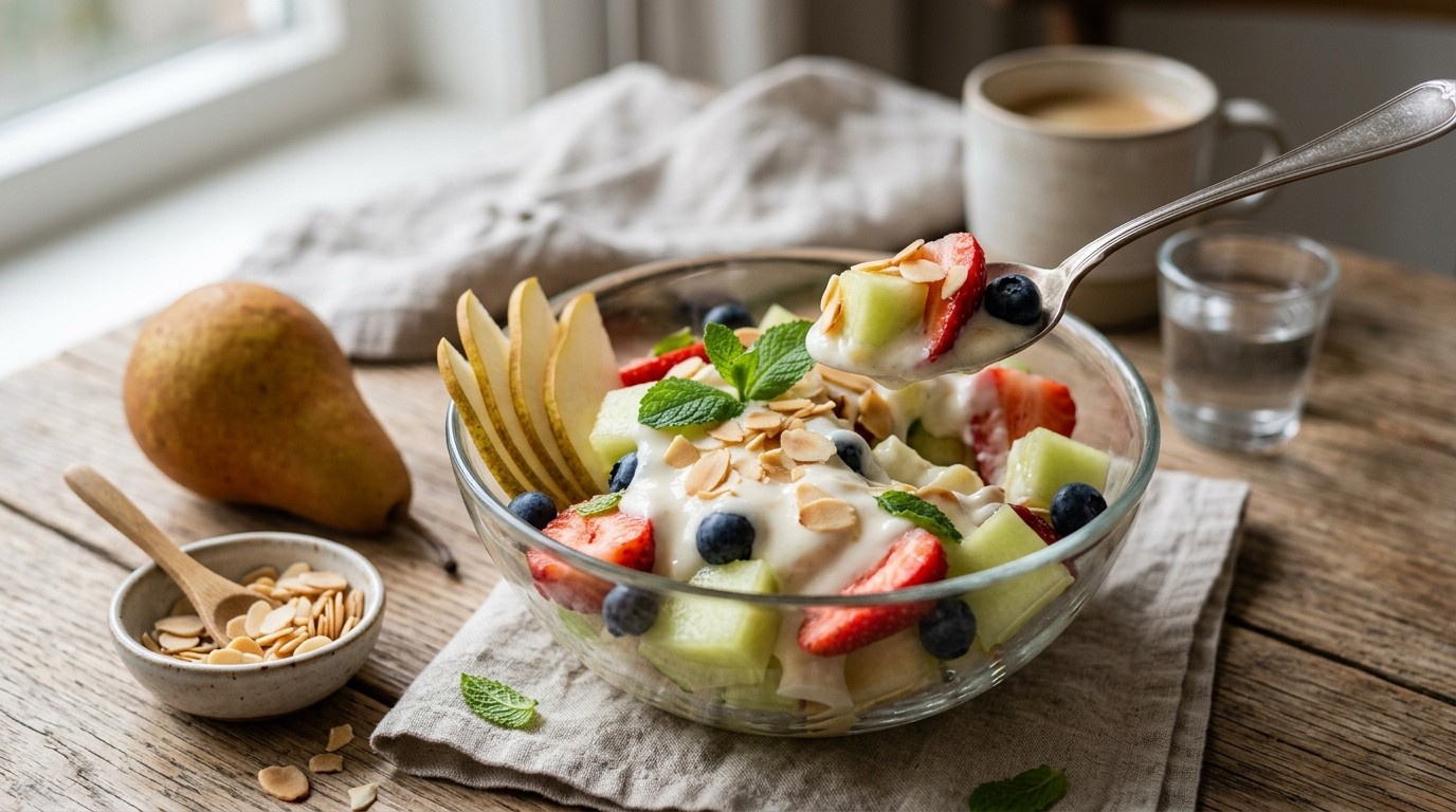 Fruitsalade met yoghurt-honingsaus