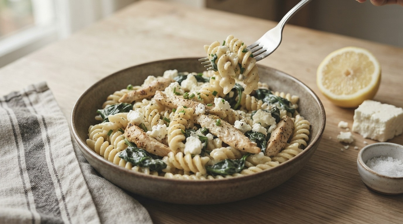 Fusilli met spinazie, citroen en slagroom