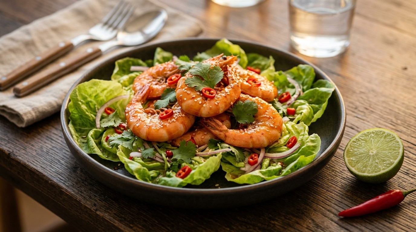 Garnalen met Karamelsaus en Citrusdressing