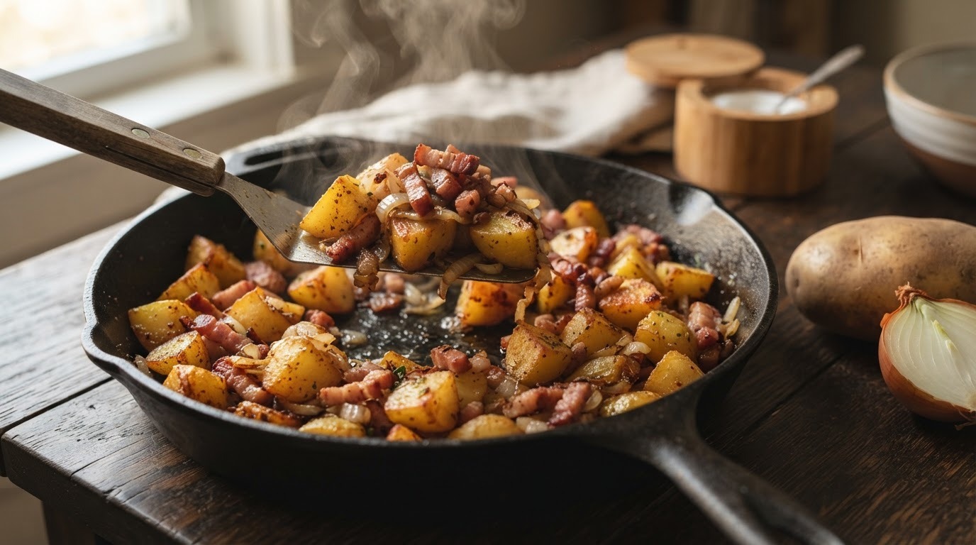 Gebakken Aardappels met Spek en Uien