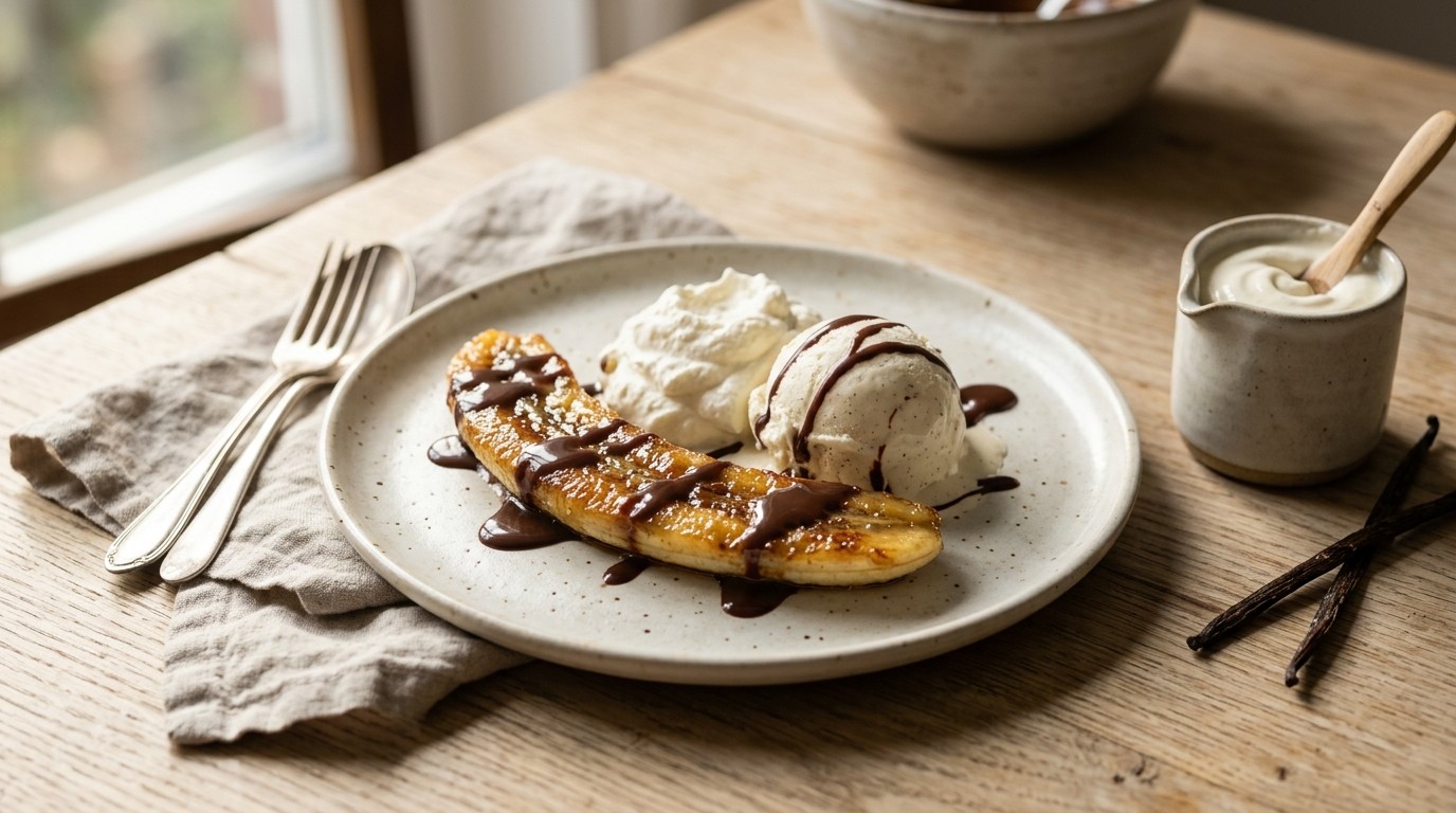 Gebakken Banaan met Chocoladesaus